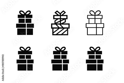 Stacked Presents Logos. Presents stacked up. Icon set. Set Logo of Presents stacked up: Ribbon rolls. harmonious logo variations of the same emblematic concept