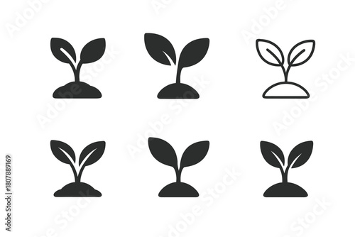 Garden Logo Icons. Garden. Icon set. Set Logo of garden: leaf sprout. harmonious logo variations of the same emblematic concept, each with different artistic