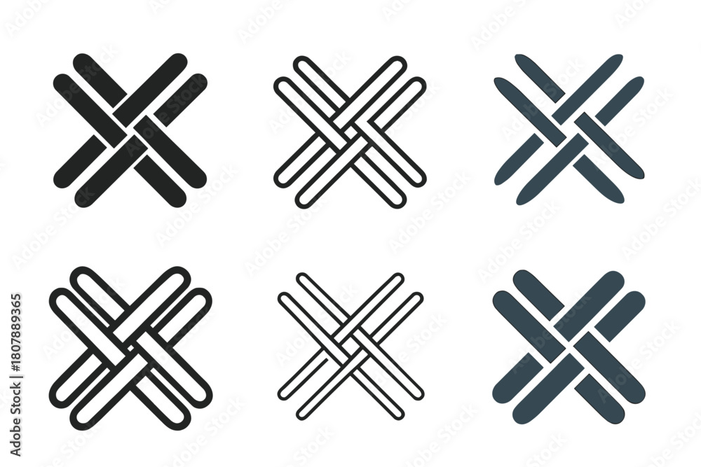 Obraz premium Fabric Stitching Logos. Fabric stitching. Set Logo of Fabric stitching: cross-thread pattern close-up. harmonious logo variations of the same emblematic