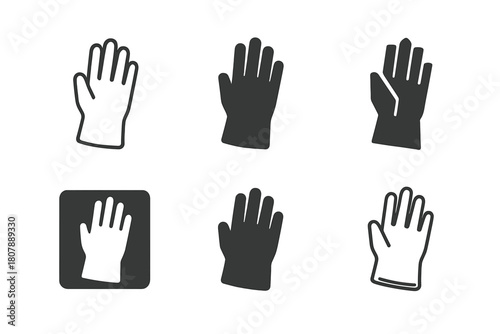 Rubber Glove Icons. Rubber Gloves. Icon set. Set Logo of Rubber Gloves: Glove with water droplets. harmonious logo variations of the same emblematic concept