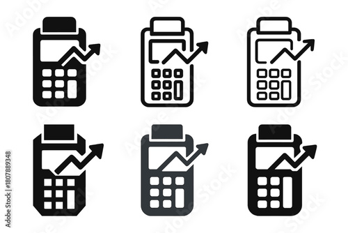Retail Logo Variations. Retail trend graph. Set Logo of Retail trend graph: POS terminal with trendline. Icon set. harmonious logo variations of the same