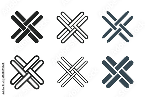 Fabric Stitching Logos. Fabric stitching. Set Logo of Fabric stitching: cross-thread pattern close-up. harmonious logo variations of the same emblematic
