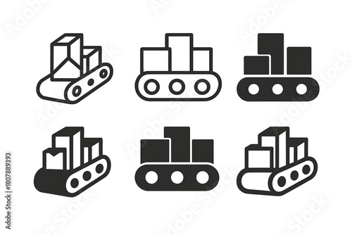 Material Handling Logos. Material handling at industrial sites. Set Logo of Material handling at industrial sites: Bulk material hopper with chute. Icon set.