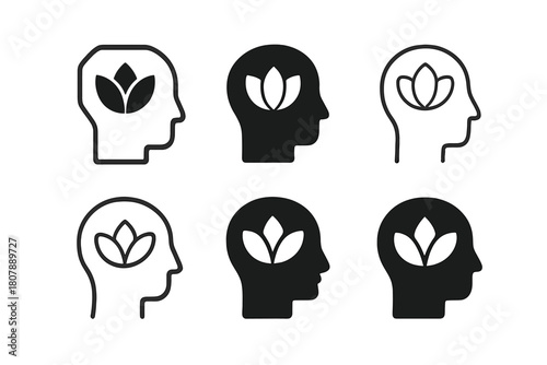 Mindfulness Logo Variations. Learning mindfulness for stress relief. Icon set. Set Logo of Learning mindfulness for stress relief: Breathing icon. harmonious