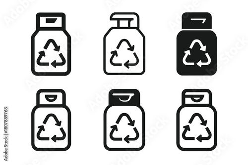 Shampoo Cap Icon Set. Shampoo bottle cap. Icon set. Set Logo of shampoo bottle cap: child-resistant push-down-and-turn cap. harmonious logo variations of the