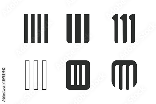 Slim Column Logos. Slim columns. Icon set. Set Logo of slim columns: twin vertical bars. harmonious logo variations of the same emblematic concept, each with