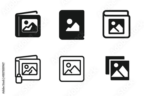 Souvenir Logo Set. Travel souvenirs. Icon set. Set Logo of travel souvenirs: photo album and memories. harmonious logo variations of the same emblematic