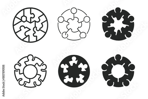 Community Unity Icons. Community unity. Icon set. Set Logo of Community Unity: human figures forming a shared bridge. harmonious logo variations of the same