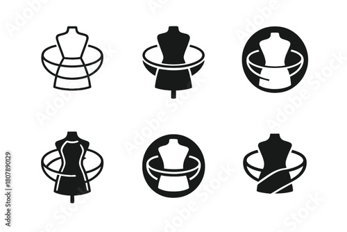AR Fashion Icons. Augmented reality fashion. Icon set. Set Logo of augmented reality fashion: futuristic clothing model within data sphere. harmonious logo