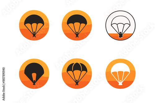Parachute Logo Variations. Parachute. Icon set. Set Logo of Parachute: Parachute pack ready for jump. harmonious logo variations of the same emblematic