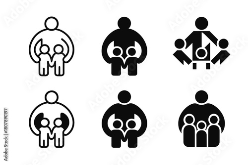 Family Unity Icons. Supporting mental health within the family structure. Icon set. Set Logo of Supporting mental health within the family structure: Family