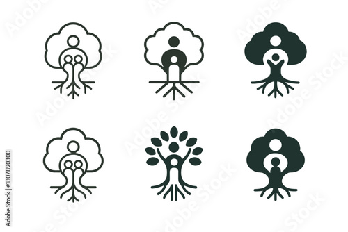 Family Mental Health Icons. Supporting mental health within the family structure. Icon set. Set Logo of Supporting mental health within the family structure: