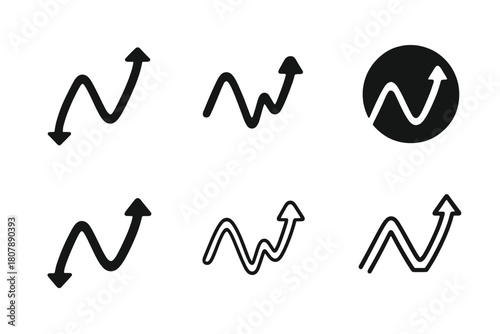 Market Cycle Icons. Market cycles and trends. Icon set. Set Logo of Market cycles and trends: Market fluctuation graph. harmonious logo variations of the same