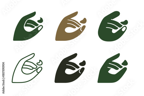 Natural Nails Icons. Natural nails. Icon set. Set Logo of natural nails: cuticle oil dropper above nail plate. harmonious logo variations of the same
