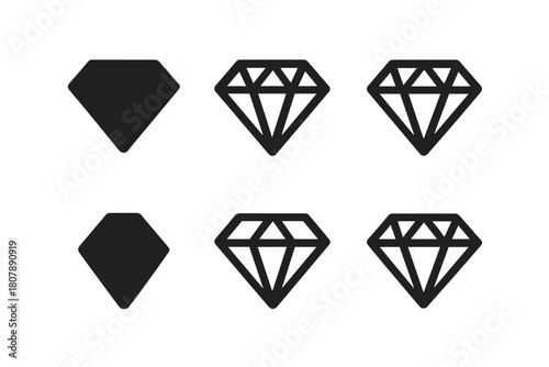 Mineral Icons Collection. Earth's minerals. Icon set. Set Logo of Precious Stone: Diamond shape. Negative space, Minimal outline, Symmetrical form, Iconic