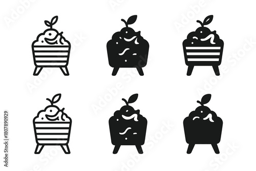 Self-Sufficiency Logo Set. Self-sufficiency. Icon set. Set Logo of self-sufficiency: compost bin. harmonious logo variations of the same emblematic concept,