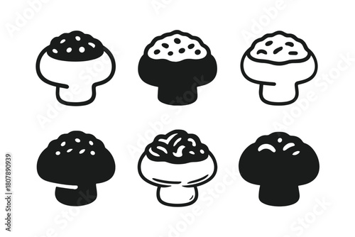 Stuffed Veggie Icons. Stuffed vegetables. Icon set. Set Logo of Stuffed vegetables: Stuffed mushroom. harmonious logo variations of the same emblematic