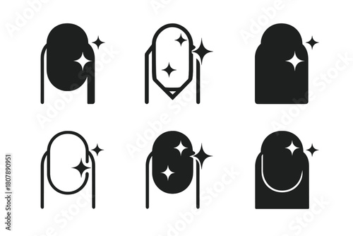 Transparent Nail Logos. Transparent nails. Icon set. Set Logo of transparent nails: manicure hand. harmonious logo variations of the same emblematic concept,