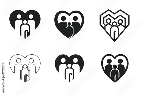 Elderly Care Icons. elderly care within the family unit. Icon set. Set Logo of elderly care within the family unit: elder hand held by younger hand. harmonious