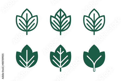 Leafy Greens Logos. Nutrient-rich foods. Icon set. Set Logo of Nutrient-rich foods: Leafy greens. harmonious logo variations of the same emblematic concept