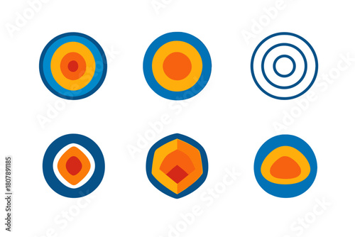 Earth Layer Logos. Earth layers. Icon set. Set Logo of earth layers: geologic strata cross-section with texture bands. harmonious logo variations of the same