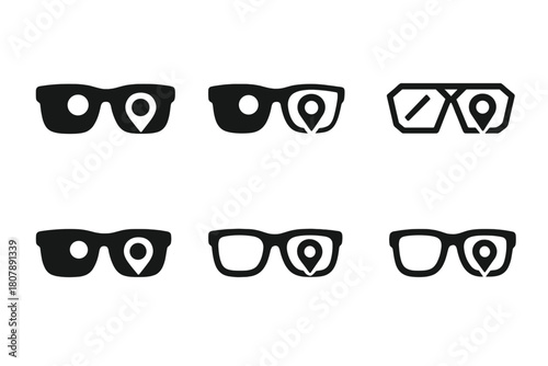 Augmented Reality Glasses Logo. Augmented reality glasses for gaming or navigation. Icon set. Set Logo of augmented reality glasses for gaming or navigation: