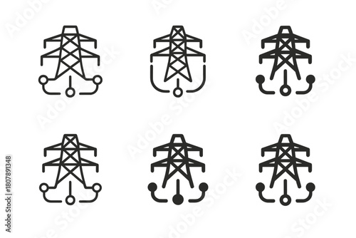 Smart Grid Icons. Smart grid technology. Icon set. Set Logo of Smart Grid Technology: digital waveform merging with energy tower. harmonious logo variations of