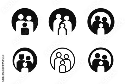 Migrant Rights Logos. Migrant rights. Icon set. Set Logo of Migrant Rights: open door leading to a brighter horizon. harmonious logo variations of the same