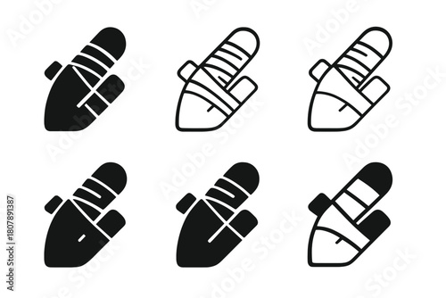 Bandage Icon Set. Bandages and gauze. Icon set. Set Logo of bandages and gauze: scissors cutting gauze strip. harmonious logo variations of the same emblematic