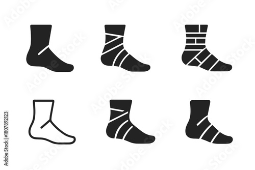 Bandage Icon Variations. Bandages and gauze. Icon set. Set Logo of bandages and gauze: cohesive wrap roll with stretch indicator. harmonious logo variations of