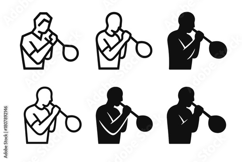 Glassblowing Icon Variations. Craftsmanship and manual labor in the arts. Icon set. Set Logo of Glassblowing: artisan blowing molten glass. harmonious logo