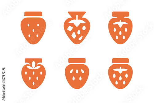 Homemade Jam Icons. Making your own homemade jam. Icon set. Set Logo of Homemade Jam: abstract jar and fruit motif forming a circle. harmonious logo variations