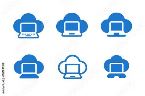 Future Work Logos. Future of work. Icon set. Set Logo of Future of work: Cloud-based workspace. harmonious logo variations of the same emblematic concept, each