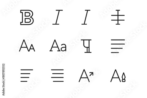 Text Style Icons. Text style icons. Line icon set of Text style icons: bold text, italic text, underline, strikethrough, uppercase letter, lowercase letter,