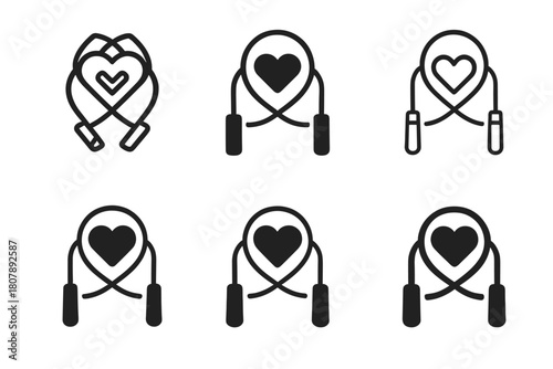 Smart Rope Icons. Personalized fitness equipment. Icon set. Set Logo of personalized fitness equipment: smart jump rope. harmonious logo variations of the same