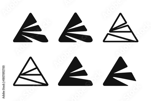 Harmonious Lighting Logos. Lighting composition. Icon set. Set Logo of lighting composition: layered light beams. harmonious logo variations of the same