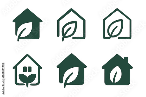 Energy-Efficient Building Icons. Energy-efficient buildings. Icon set. Set Logo of energy-efficient buildings: smart house with energy-saving icon. harmonious