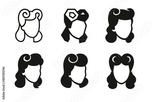 Retro Hairstyle Icons. old-school hairstyles. Icon set. Set Logo of old-school hairstyles: 1950s victory rolls. harmonious logo variations of the
