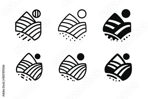 Agriculture Climate Logos. Agriculture and climate change. Icon set. Set Logo of agriculture and climate change: on-farm weather station with anemometer and