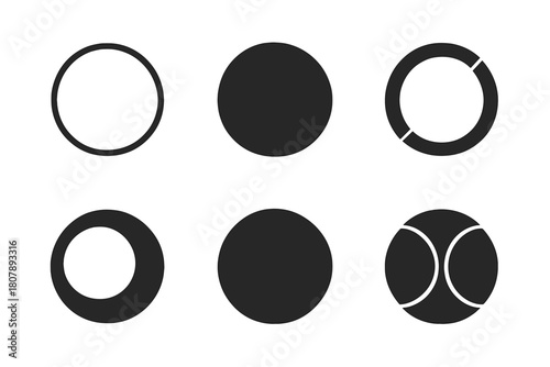 Round Icon Set. Round. Icon set. Set Logo of round: perfect geometric circle symbolizing wholeness. harmonious logo variations of the same emblematic concept,