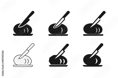 Carving Knife Logos. Carving knife. Icon set. Set Logo of Carving knife: Chef?s carving knife. harmonious logo variations of the same emblematic concept, each