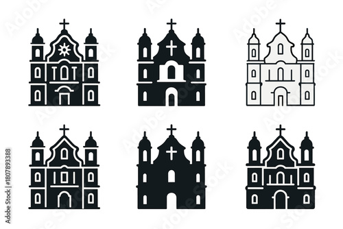 Christian Architecture Icons. The development of Christian church architecture. Icon set. Set Logo of The development of Christian church architecture: Baroque