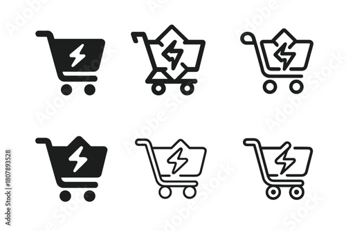 Shopping Cart Abandonment Icons. shopping cart abandonment. Icon set. Set Logo of shopping cart abandonment: broken connection symbol on cart. harmonious logo
