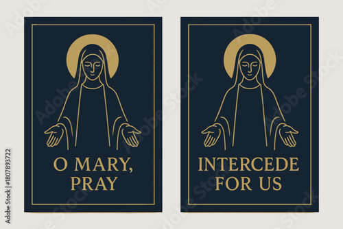 Marian Intercession Banners. Marian Intercession. Two vertical A6 banners with safe margins, centered composition, no elements touching edges, minimal, navy