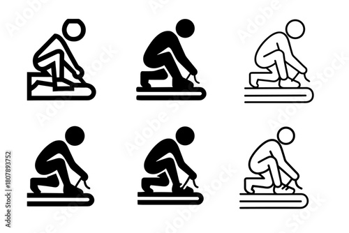 Shoelace Logo Variations. Tying shoelaces before jogging. Icon set. Set Logo of Tying shoelaces before jogging: Running sock. harmonious logo variations of the