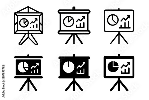 Interactive Whiteboard Logos. Interactive whiteboards. Icon set. Set Logo of Interactive whiteboards: Board with digital interface. harmonious logo variations