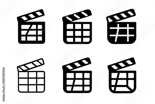 Hollywood Boulevard Logos. Hollywood Boulevard. Icon set. Set Logo of Hollywood Boulevard: clapboard merged with boulevard map grid. harmonious logo variations