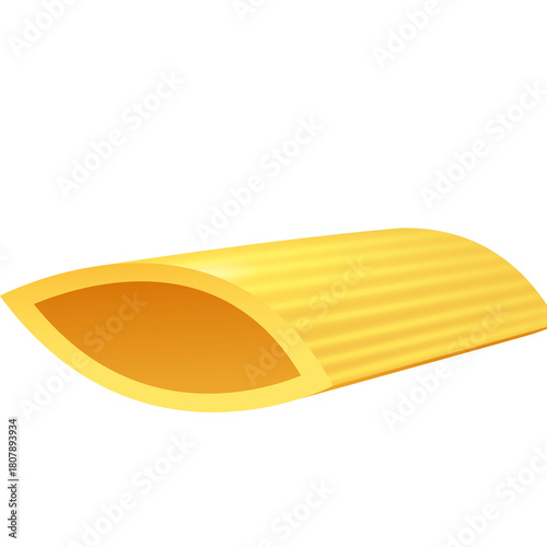 Golden Yellow Rigatoni Pasta Isolated on White Background with Soft Studio Lighting and Detailed Texture