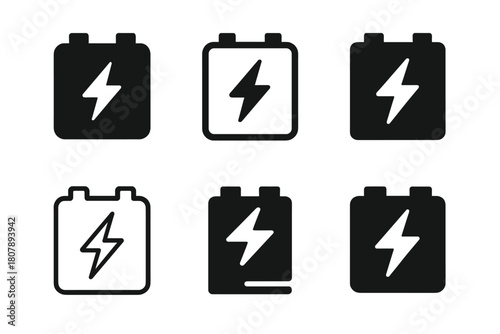 Energy Storage Logos. Energy storage batteries. Icon set. Set Logo of Energy storage batteries: Renewable energy storage. harmonious logo variations of the