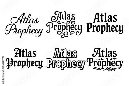 Atlas Prophecy Variations. Atlas Prophecy. Set lettering. harmonious lettering variations of the same emblematic concept, each with different